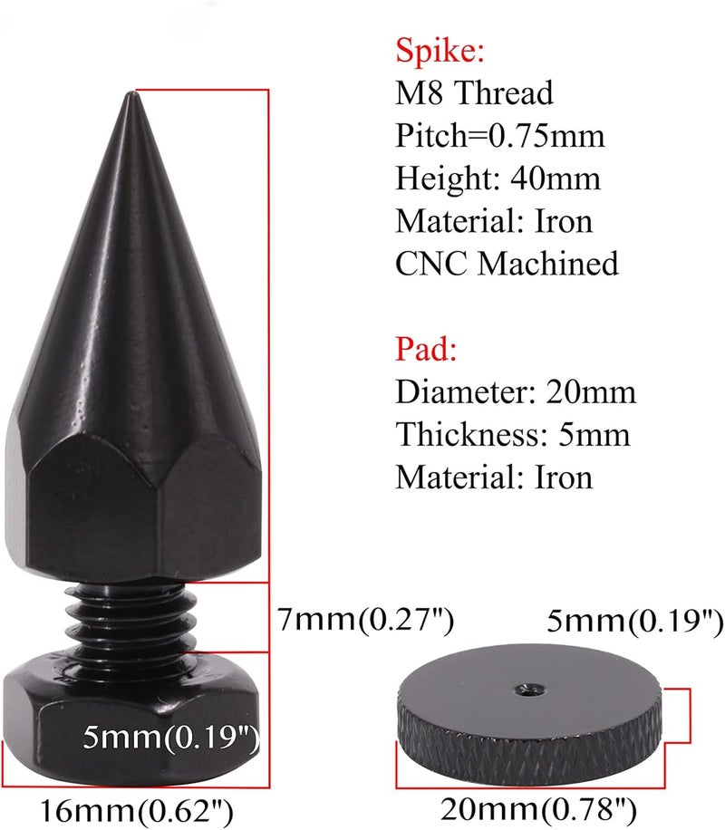 Flushbay 4 Pack Speaker Spikes Floor Protectors Adjustable Speaker Isolation Spikes M8 Black for Subwoofer CD DVD Player Audio Amplifier Turntable Recorder Chassis with Speaker Isolation Feet Pad (M8) - Image 2